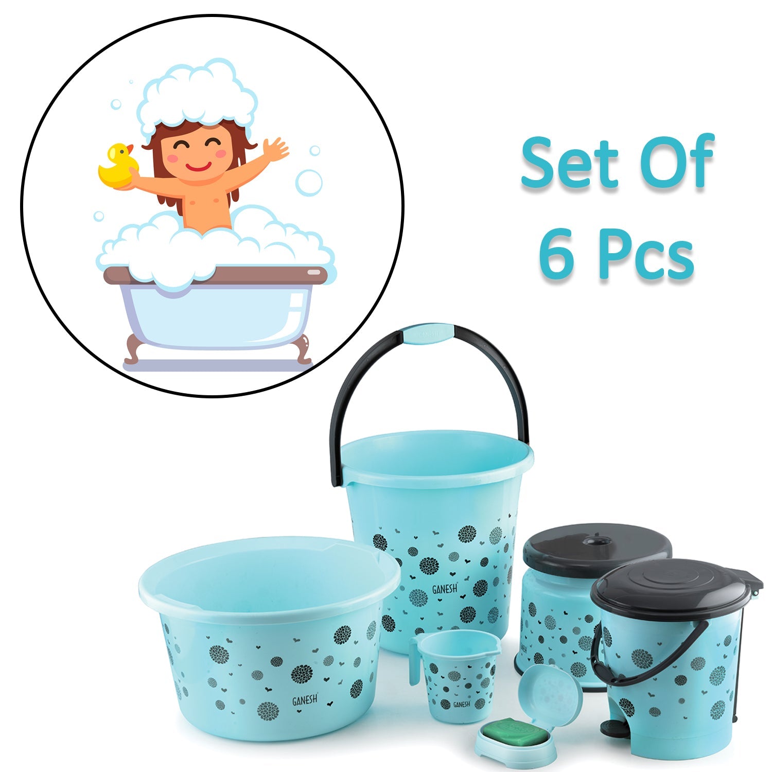 8711 PLASTIC BATHROOM ACCESSORIES SET 6 PCS BATH SET BATHROOM BUCKET WITH DUSTBIN MUG, STOOL, SOAP CASE,TUB DeoDap 8711 PLASTIC BATHROOM ACCESSORIES SET 6 PCS BATH SET BATHROOM BUCKET WITH DUSTBIN MUG, STOOL, SOAP CASE,TUB DeoDap